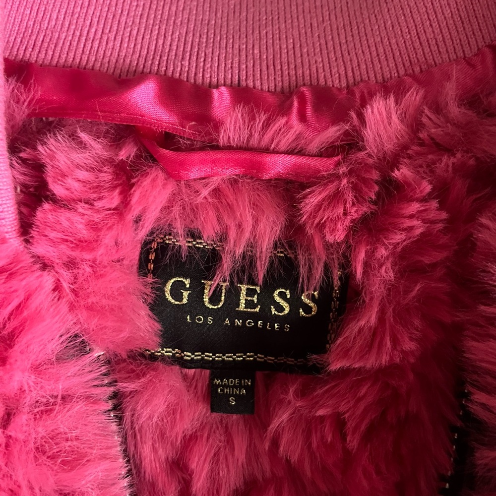 GUESS Pink Fuzzy Bomber Jacket - Picture 3 of 4